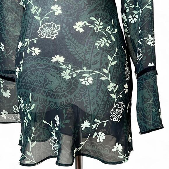 Y2k sheer green floral print mini dress - Picture 2 of 8